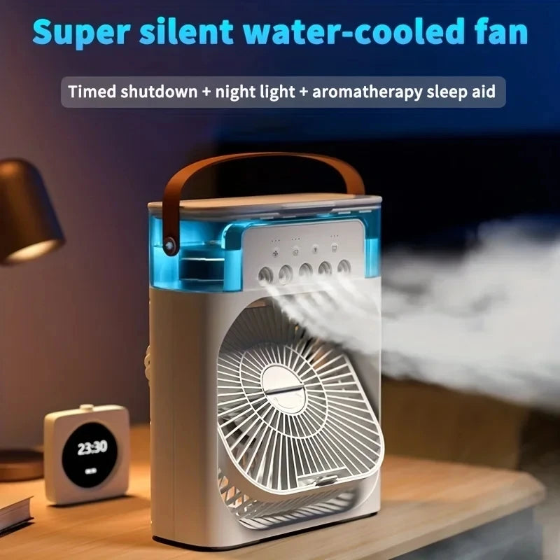 Portable Air Conditioner Fan, Personal Mini Small Evaporative Air Cooler Desktop Cool Mist Humidifier with 7 Colors LED Light, 1/2/3 H Timer, 3 Speeds & 3 Spray Modes for Room Office Home Travel